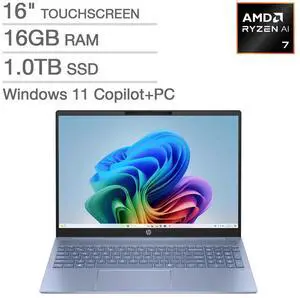 HP Omnibook 5 16" Next Gen AI Laptop - AMD Ryzen AI 7 350 - Copilot+ - 2K (1920 x 1200) Touchscreen - 16GB Memory - 1TB SSD - Windows 11 Home