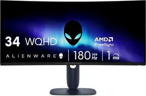 Alienware 34 Curved Gaming Monitor  AW3425DWM - 34-inch WQHD 180Hz 1ms Display, 1500R, AMD FreeSync Premium, VESA AdaptiveSync.