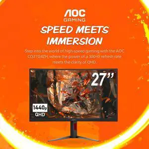 AOC CQ27G4ZH - 27" Curved QHD (2560x1440), 0.3ms, Height Adjustable Stand, Gaming Monitor - 300hz