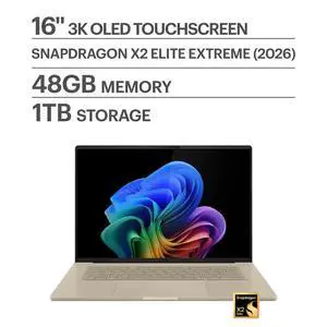 ASUS - Zenbook A16 16" 3K OLED Touchscreen Laptop - Snapdragon X2 Elite Extreme 2026 - 48GB RAM - 1TB SSD - Copilot+ PC - Zabriskie Beige ASUS - Zenbook A16 16" 3K OLED Touchscreen Laptop - Snapdragon X2 Elite Extreme 2026 - 48GB RAM - 1TB SSD - Copilot+ PC - Zabriskie Beige