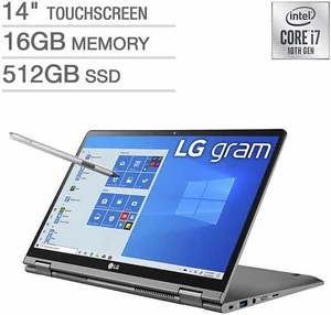 LG gram 14" 2-in-1 Touchscreen Laptop - 10th Gen Intel Core i7 - 1080p 14T90N-R.AAS8U1 Tablet Notebook 16GB Memory 512GB SSD + Stylus Pen LG gram 14" 2-in-1 Touchscreen Laptop - 10th Gen Intel Core i7 - 1080p 14T90N-R.AAS8U1 Tablet Notebook 16GB Memory 512GB SSD + Stylus Pen