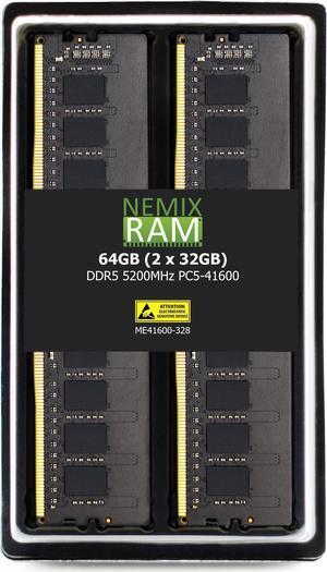 NEMIX RAM 64GB (2X32GB) DDR5 5200MHZ PC5-41600 2Rx8 1.1V 288-PIN ECC Unbuffered UDIMM Memory KIT
