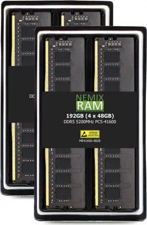 NEMIX RAM 192GB (4X48GB) DDR5 5200MHZ PC5-41600 2Rx8 1.1V 288-PIN ECC Unbuffered UDIMM Memory KIT