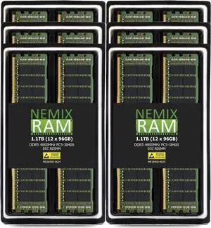 NEMIX RAM 1.1TB (12X96GB) DDR5 4800MHZ PC5-38400 2Rx4 1.1V CL40 288-PIN ECC RDIMM Registered Server Memory KIT Compatible with THINKMATE Supermicro SuperServer 421GE-TNRT SuperServer 421GE-TNRT3