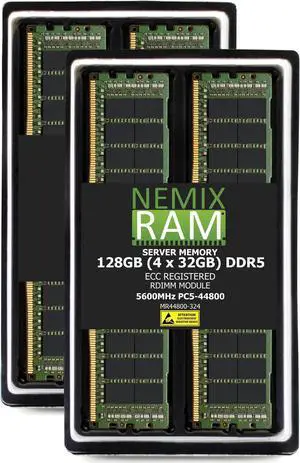 NEMIX RAM 128GB (4X32GB) DDR5 5600MHZ PC5-44800 2Rx4 1.1V CL46 288-PIN ECC RDIMM Registered Server Memory KIT Compatible with Dell PowerEdge R6615 Rack Server