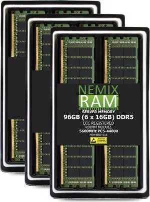 NEMIX RAM 96GB (6X16GB) DDR5 5600MHZ PC5-44800 1Rx8 1.1V CL46 288-PIN ECC RDIMM Registered Server Memory KIT Compatible with Dell PowerEdge R6615 Rack Server