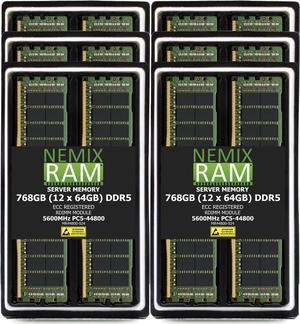 NEMIX RAM 768GB (12X64GB) DDR5 5600MHZ PC5-44800 2Rx4 1.1V CL46 288-PIN ECC RDIMM Registered Server Memory KIT Compatible with Dell PowerEdge R6615 Rack Server