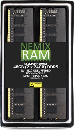 NEMIX RAM 48GB (2X24GB) DDR5 5600MHz PC5-44800 2Rx8 1.1V 288-PIN Non-ECC Unbuffered UDIMM  Desktop PC Memory Kit Compatible with Supermicro C9Z790-CG Motherboard