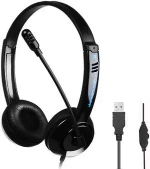 USB Wired Headset, Stereo Headphone With Noise Reduction Microphone and Volume Control Function for Business Communication Online Chat UC Skype Lync Softphone Call Center Office Game (Black)