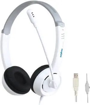 USB Wired Headset, Stereo Headphones With Noise Reduction Microphone and Volume Control Function for Business Communication Online Chat UC Skype Lync Softphone Call Center Office Game (White)