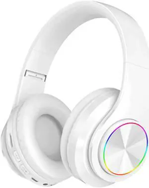 Wireless Bluetooth Headset, Folding Gaming Headphone with Built-In Noise Reduction Microphone, Support TF Card, HiFi Stereo Headset with 3.5MM Cable, For IOS/Android, Tablet, Computer, Laptop (White)