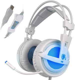 Over Ear Gaming Headset With 7.1 Surround Sound, USB Wired Headphone with Noise Reduction Microphone and Volume Control(With Led Light)Compatible with PC, Computer, Notebook, MAC--White