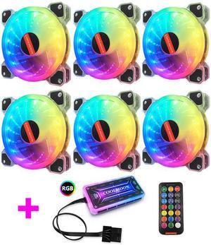 RGB Series Case Fan 6 Packs, 120mm Case Cooler with Remote Music Controller, Reinforced Silent Fan Blade Design, Adjustable Color Non-Slip PC Computer LED Radiator--6pin