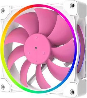 120mm Chassis Cooling Fan, RGB LED Luminous Computer Radiator, 3-Pin ARGB+4-Pin PWM Speed Control Cooling Fan (Pink)