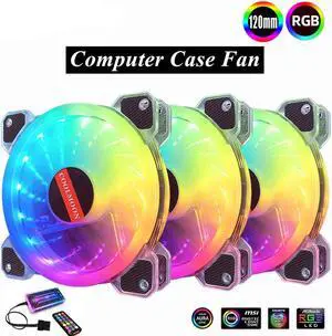 RGB Series Case Fan 3 Packs, 120mm Case Cooler with Remote Music Controller, Reinforced Silent Fan Blade Design, Adjustable Color Non-Slip PC Computer LED Radiator--6pin