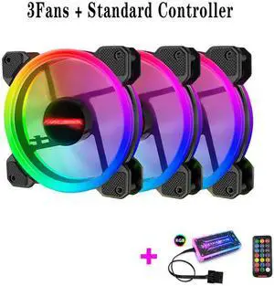 RGB LED Glow Computer Case Fan 120mm With Remote Fan Hub And Expansion Rack, Quiet High Airflow Adjustable Color PC Case CPU Computer Cooling With Coolers, With Radiator Cooling System  (3Pieces)