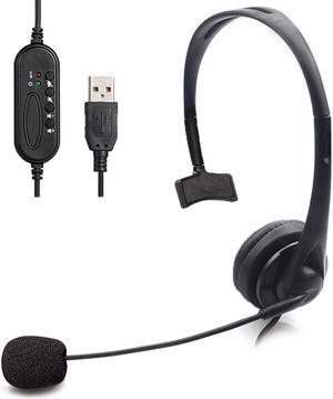 USB Unilateral Headset, Wired Headphones With Noise Reduction Microphone and Volume Control for Computer PC Business Online Chat UC Skype Lync Soft Phone Call Center Office Gaming (Black)
