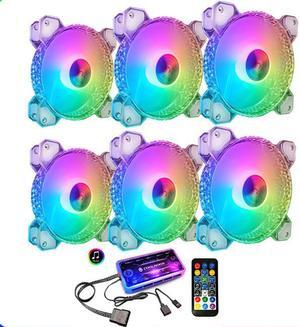 RGB LED Case Fan, 120MM Silent PC Case CPU Computer Cooling Fan Quiet Edition High Airflow Adjustable Colorful Fans with Remote Controller, Coolers, Radiators System (6Pin)