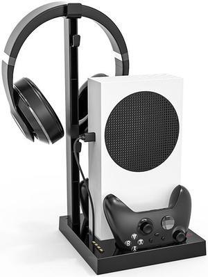 Vertical Stand Base for Xbox Series S Console with 2 Cooling Fan, Dual Controller Charging Station with 2x1400mAh Rechargeable Battery Pack, Headset Hanger Holder & 4 Type C Adapter Accessories