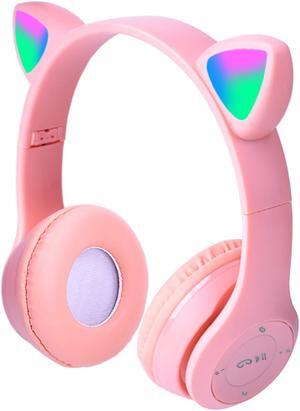 Bluetooth Cat Ear Kids Headphones with Mic, Wireless/Wired Foldable Over-Ear Headset with Led Light UP & 85db Volume Limited for School, Online Learning, Boys, Girls, Children, Tablet, iPad & PC