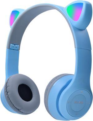Bluetooth Cat Ear Kids Headphones with Mic, Wireless/Wired Foldable Over-Ear Headset with Led Light UP & 85db Volume Limited for School, Online Learning, Boys, Girls, Children, Tablet, iPad & PC