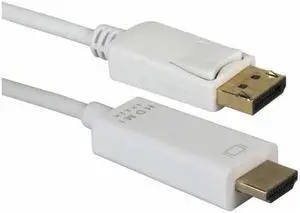 QVS DPHD-06W 6 ft. White DisplayPort to HDMI 4K Digital A/V White Cable Male to Male