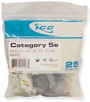 ICC IC107E5CWH EZ ; Style Category 5e RJ45 Modular Jack; 8P8C, White, 25/Pack