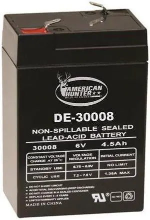 AMERICAN HUNTER GSM-DE-30008 6V 4.5 AMP HR RECHARGEABLE BATTERY