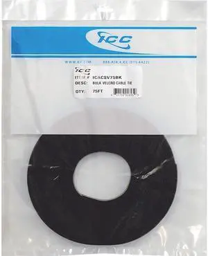 ICC Bulk Cable Tie 75 ft Length, Polyethylene Hook, Nylon Loop, BlackTensile