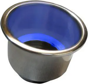 Whitecap Flush Mount Cup Holder W/Blue Led Light - Stainless Steel