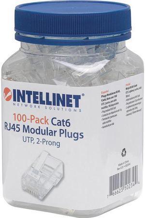 Intellinet Cat6 2-prong Modular Plugs, Jar of 100 - UTP, Cat6 Modular Plugs for Stranded Wire"