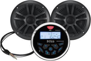 Boss Audio Systems - MCKGB350B.6 - BOSS AUDIO MCKGB350B.6 Marine Package Includes MGR350B In-Dash Gauge AM/FM Digital Media Receiver with Bluetooth, One Pair of 6.5 inch MR6B Marine Speakers, MRANT10