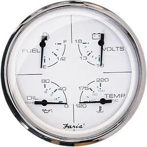Faria 5" Multifunction Gauge Chesapeake White w/Stainless Steel - Fuel, Oil, Water & Voltmeter