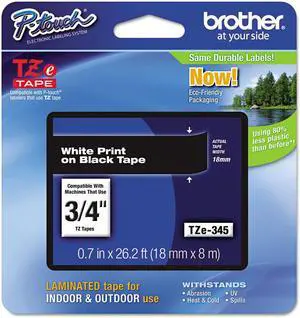 BROTHER INTERNATIONAL CORPORAT TZE-345 LABEL,.75 WHT-BLK