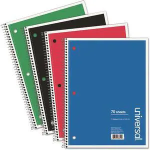 Innovera 66614 1 Subject Wirebound Notebook, 10.5 X 8, College Rule, 70 Sheets, Assorted, 4/Pk