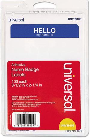 Innovera 92235 Hello Self-Adhesive Name Badges, 3 1/2 X 2 1/4, White/Blue, 100/Pack