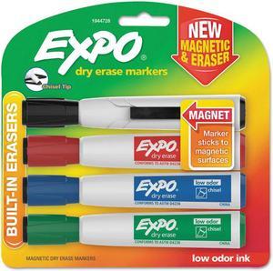 EXPO 1944728 Magnetic Dry Erase Marker, Chisel Tip, Assorted, 4/Pack