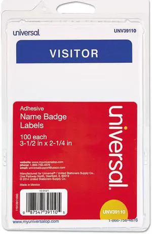 Innovera 92245 Visitor Self-Adhesive Name Badges, 3 1/2 X 2 1/4, White/Blue, 100/Pack