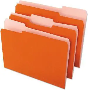 File Folders, 1/3 Cut One-Ply Top Tab, Letter, Orange/Light Orange, 100/Bx