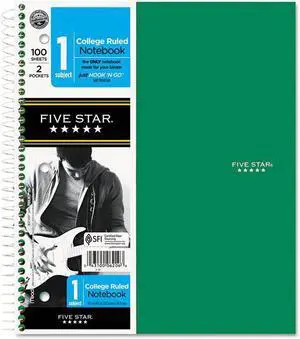 Five Star 72055 Wirebound Notebook, College Rule, 11 X 8 1/2, 100 Sheets, Green
