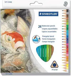 Staedtler 1271C24A6 Triangular Watercolor Pencil Set, H/#3, 2.9Mm, 24 Assorted Colors