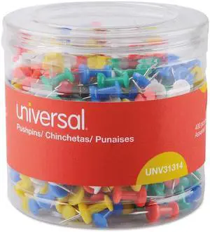 Universal Colored Push Pins, Plastic, Asstd., 3/8", 400/Pack