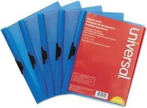 Innovera 20525 Plastic Report Cover W/Clip, Letter, Holds 30 Pages, Clear/Blue, 5/Pk