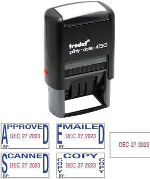 Trodat E4756 Economy 5-In-1 Date Stamp, Self-Inking, 1 X 1 5/8, Blue/Red