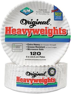 AJM AJMOH9AJBXWH Gold Label Coated Paper Plates, 9 Inch Dia, White, 120/Pk, 8 Pk/Ct