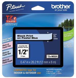 Brother TZEMQ531 Tz Standard Adhesive Laminated Labeling Tape, 1/2 Inch W, Pastel Blue