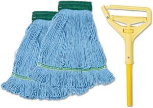 Boardwalk 400MBC Looped-End Mop Kit, Medium, 60 Inch Metal/Polypropylene Handle, Blue/Yellow