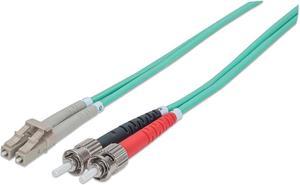 Intellinet Fiber Optic Patch Cable, Duplex, Multimode, ST/LC, 50/125 Âµm, OM3, 3.0 m (10.0 ft.), Aqua