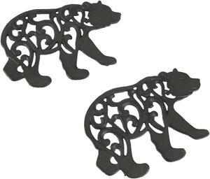 Set of 2 Black Enamel Cast Iron Bear Kitchen Trivets Lodge Decor
