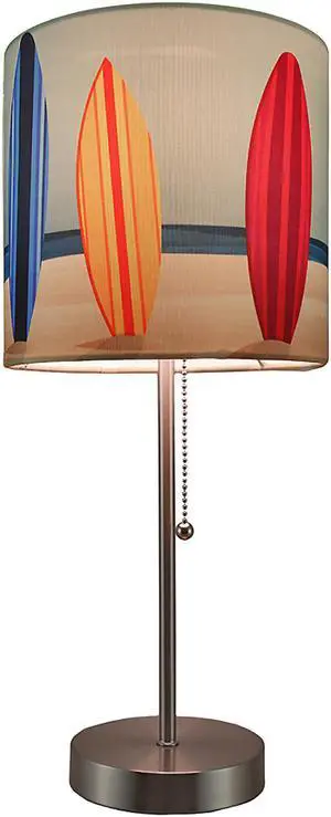 18-Inch Stainless Steel Surfboard Table Lamp, a Perfect Beach-Themed Decor Accent with Captivating Beach Surfboard Shade, Ideal for Living Rooms and Bedrooms